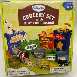 Grocery Set - 100+ Pieces, 10 Containers with Play Food Inside for Realistic